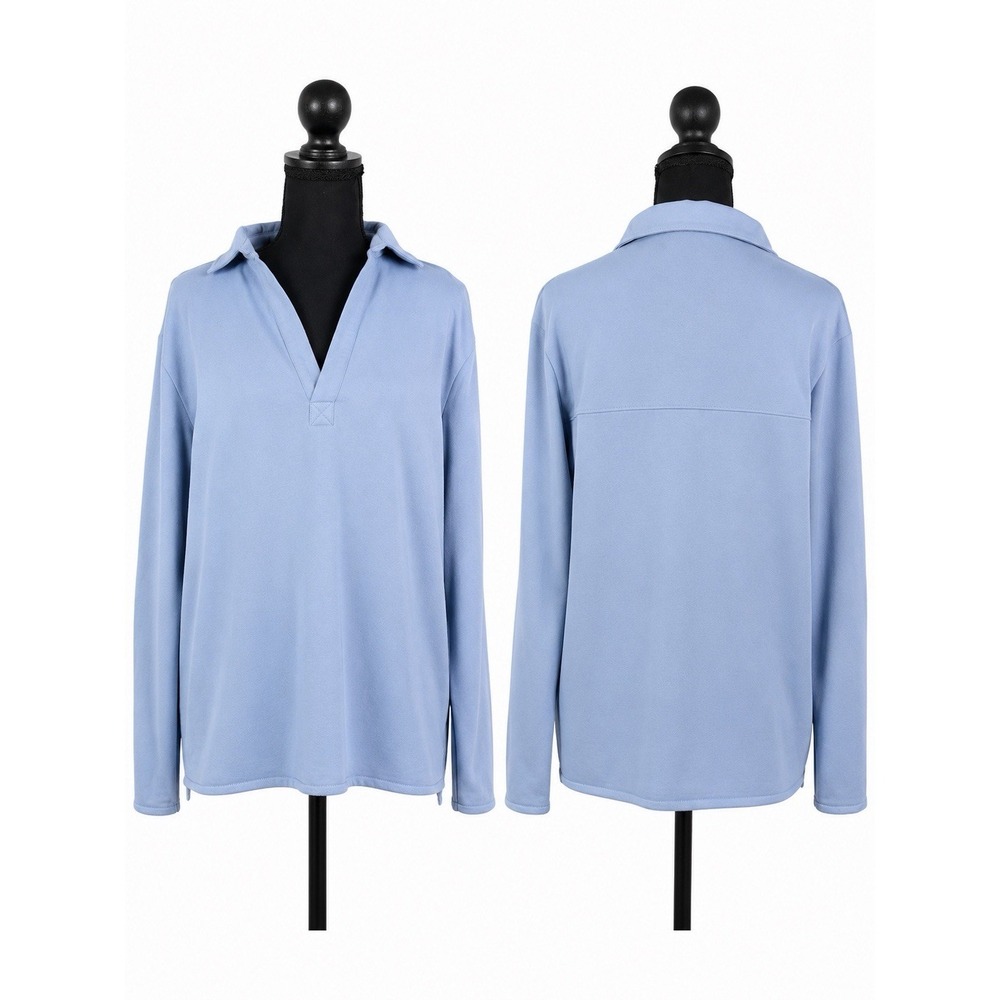 Tasc Performance French Terry Polo Blue  L Sweatshirt Top Shirt organic Cotton